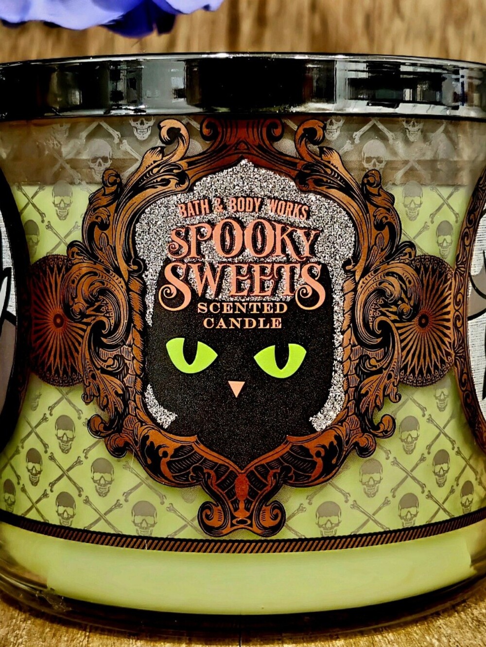 Bath & Body Works Spooky Sweets Halloween 3-Wick Candle w/ Glitter Lid (RARE)